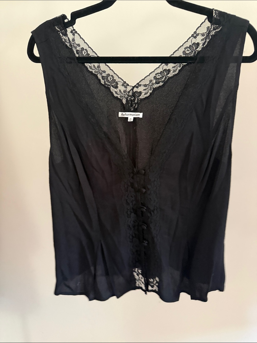 Reformation Black Lace-Trim Button-Front Camisole